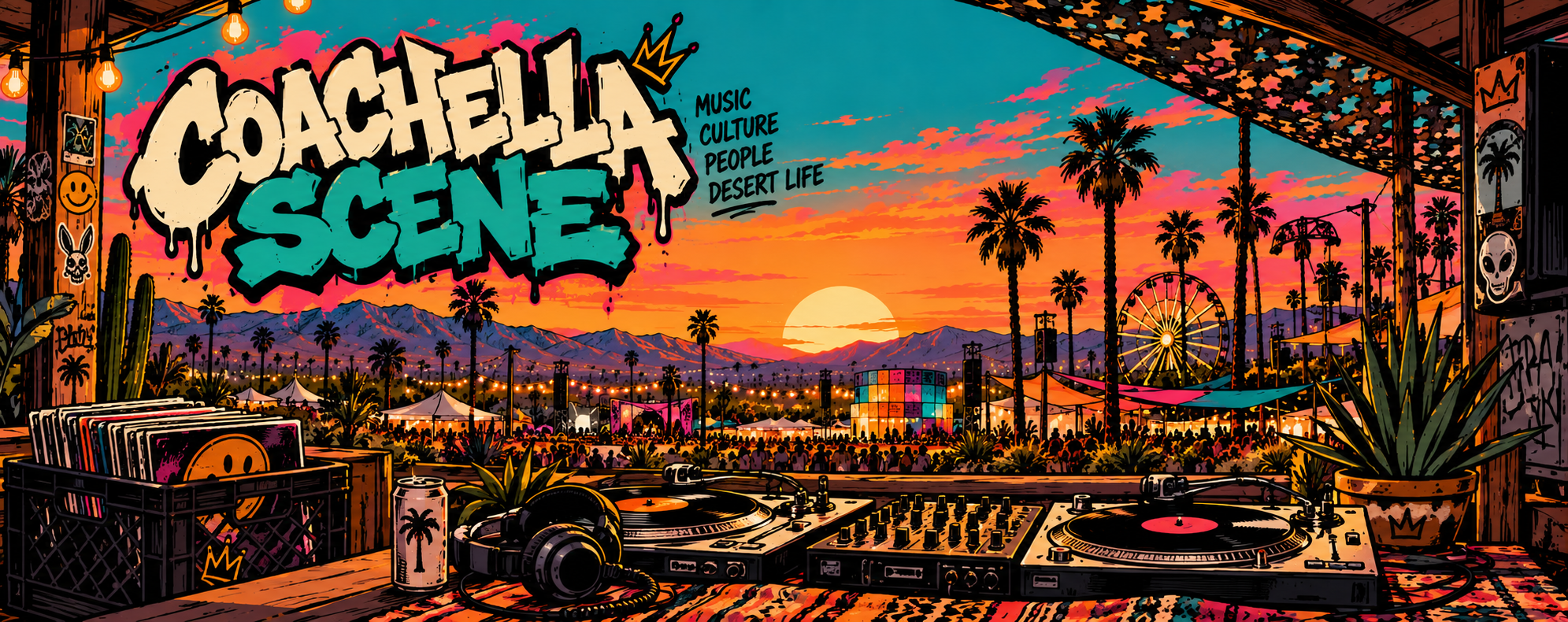 Coachella Scene illustrated desert music panorama